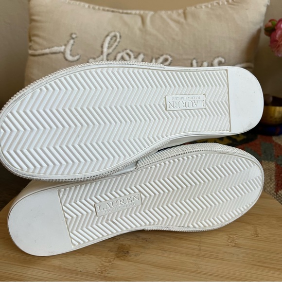 Lauren Ralph Lauren Jason II White Cow Leather Sneakers Blue/Green Stripes US8 - Picture 10 of 15